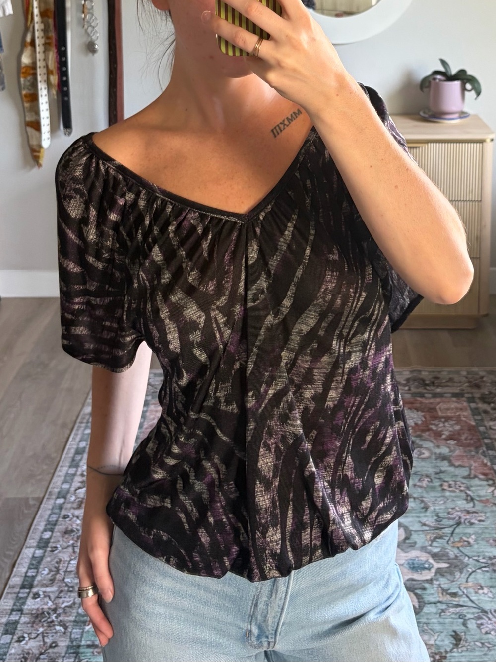 Daytrip Y2K Semi-Sheer Abstract Print Top